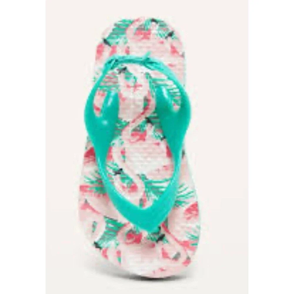 Toddler 7 Flip Flops PINK TEAL Flamingo Sandals NEW Old Navy Kid